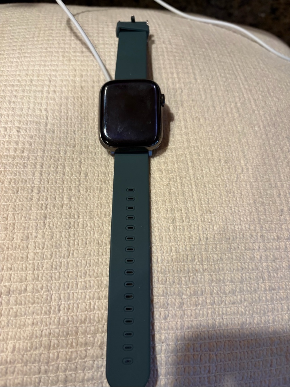 Apple Watch with Dark Green Silicone Band